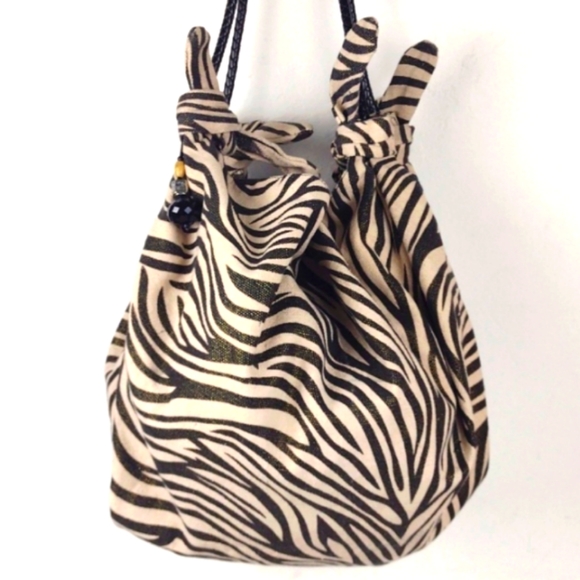Emma Rose Handbags - Emma Rose Black & Off White Tan Zebra Print Duffle Tote Hobo Shoulder Canvas Bag